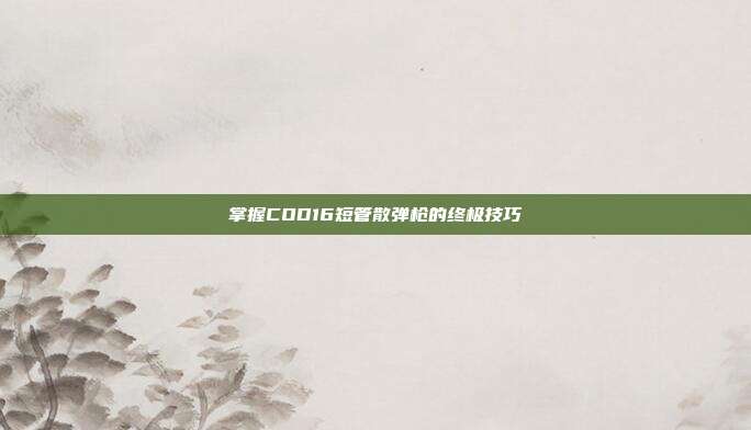 掌握COD16短管散弹枪的终极技巧