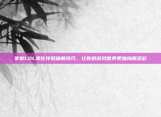 掌握LOL美化伴侣破解技巧,让你的游戏世界更加绚丽多彩