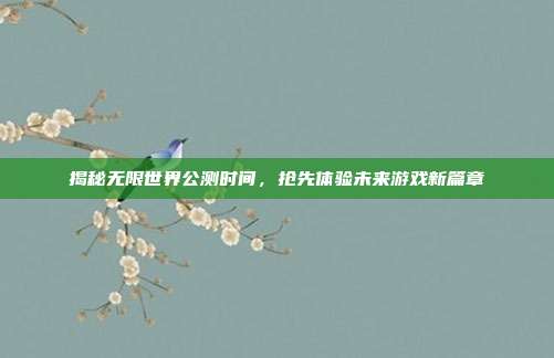 揭秘无限世界公测时间,抢先体验未来游戏新篇章