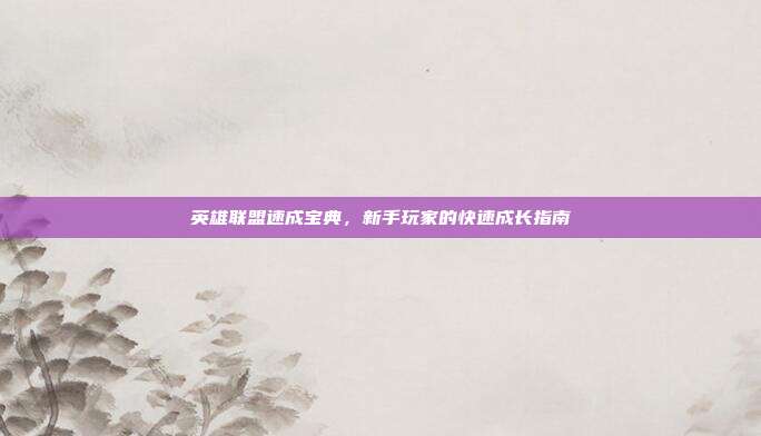 英雄联盟速成宝典,新手玩家的快速成长指南