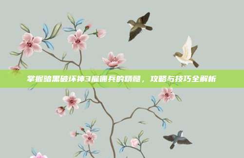 掌握暗黑破坏神3雇佣兵的精髓,攻略与技巧全解析