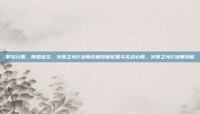 掌控元素，撕裂虚空，火炬之光2法师终极技能配置与实战心得，火炬之光2法师技能