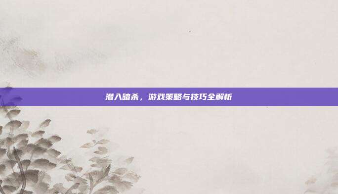 潜入暗杀,游戏策略与技巧全解析