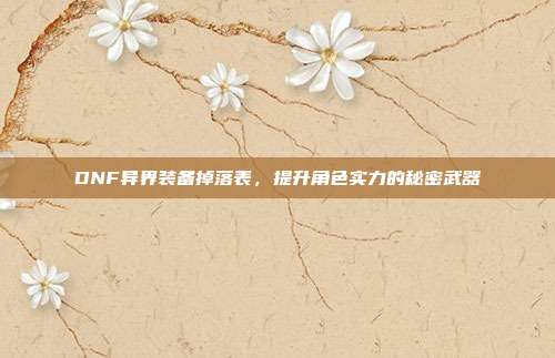 DNF异界装备掉落表,提升角色实力的秘密武器
