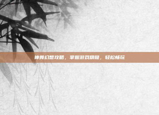 神舞幻想攻略，掌握游戏精髓，轻松畅玩