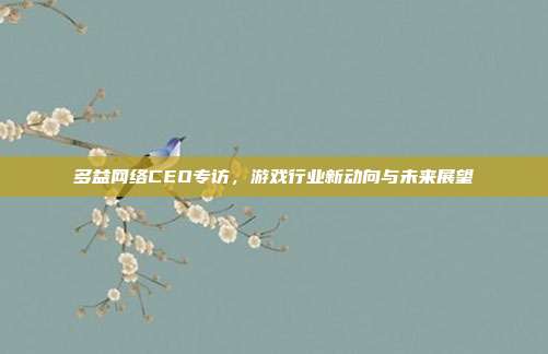 多益网络CEO专访,游戏行业新动向与未来展望