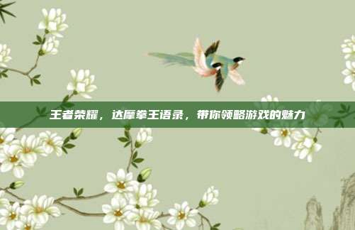 王者荣耀，达摩拳王语录，带你领略游戏的魅力