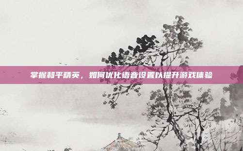 掌握和平精英,如何优化语音设置以提升游戏体验