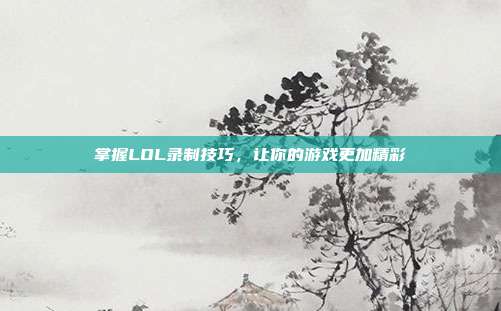 掌握LOL录制技巧,让你的游戏更加精彩