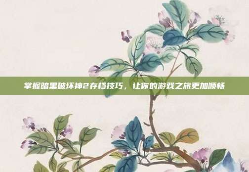 掌握暗黑破坏神2存档技巧,让你的游戏之旅更加顺畅