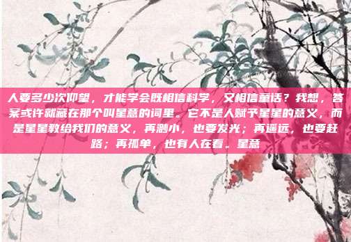 人要多少次仰望，才能学会既相信科学，又相信童话？我想，答案或许就藏在那个叫星意的词里。它不是人赋予星星的意义，而是星星教给我们的意义，再渺小，也要发光；再遥远，也要赶路；再孤单，也有人在看。星意