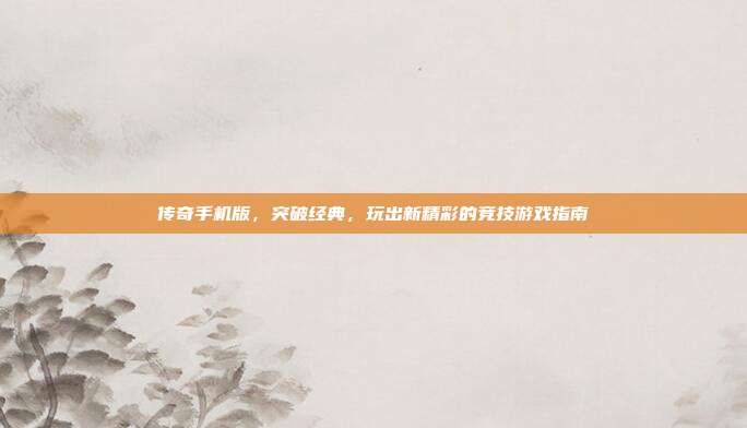 传奇手机版,突破经典,玩出新精彩的竞技游戏指南