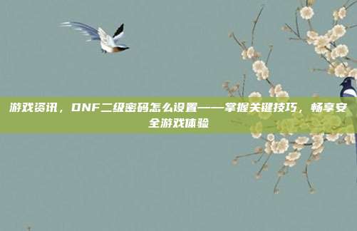 游戏资讯,DNF二级密码怎么设置——掌握关键技巧,畅享安全游戏体验