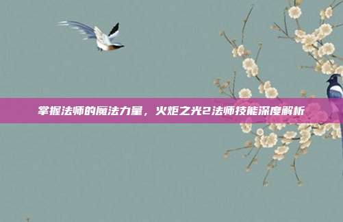 掌握法师的魔法力量,火炬之光2法师技能深度解析