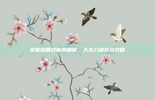 掌握峨眉技能的精髓,天龙八部游戏攻略