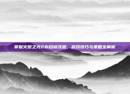 掌握火炬之光2存档修改器,游戏技巧与策略全解析
