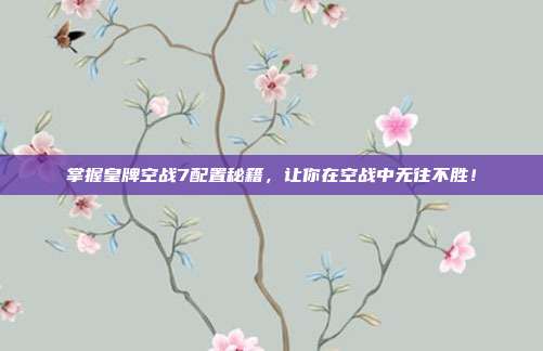 掌握皇牌空战7配置秘籍,让你在空战中无往不胜!