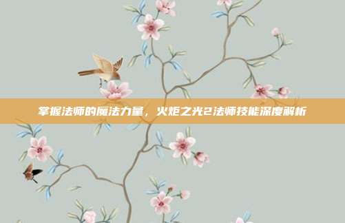 掌握法师的魔法力量,火炬之光2法师技能深度解析