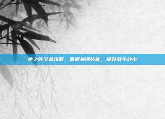 龙之谷学者攻略，掌握关键技能，提升战斗效率