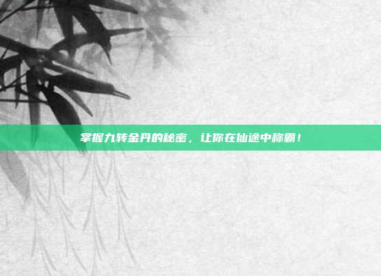 掌握九转金丹的秘密,让你在仙途中称霸!