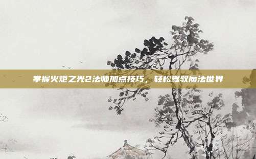 掌握火炬之光2法师加点技巧,轻松驾驭魔法世界