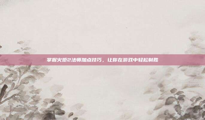 掌握火炬2法师加点技巧，让你在游戏中轻松制胜