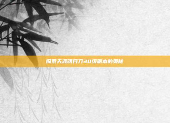 探索天涯明月刀30级副本的奥秘