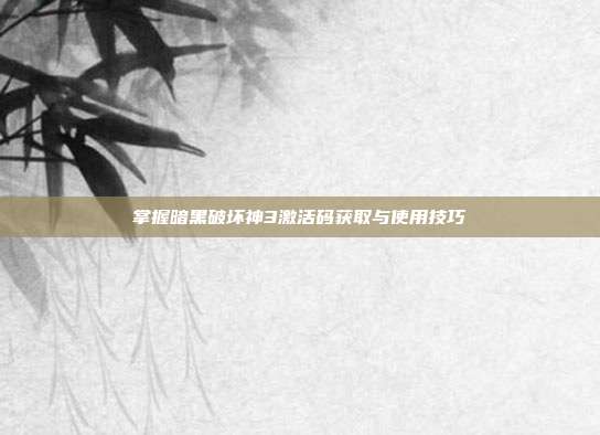 掌握暗黑破坏神3激活码获取与使用技巧
