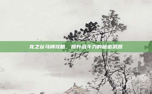 龙之谷马牌攻略,提升战斗力的秘密武器