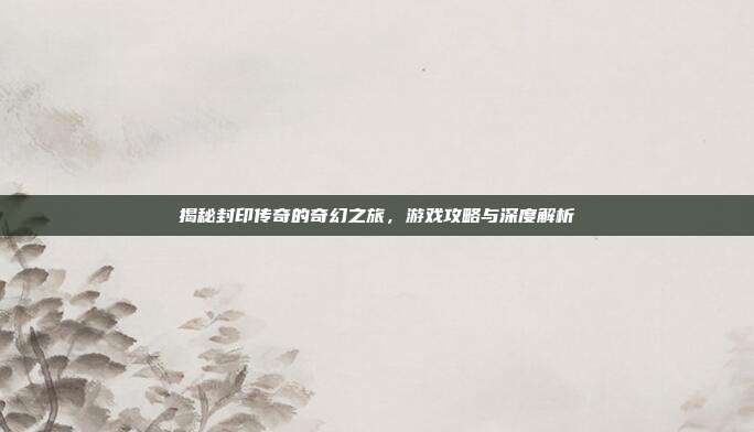 揭秘封印传奇的奇幻之旅，游戏攻略与深度解析