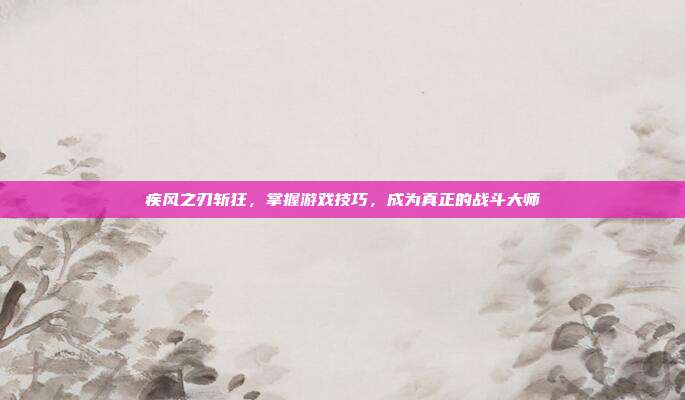 疾风之刃斩狂,掌握游戏技巧,成为真正的战斗大师