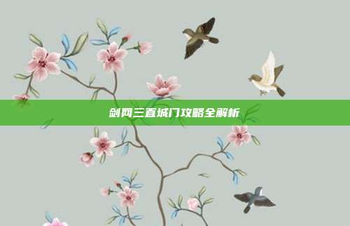 剑网三直城门攻略全解析