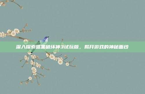 深入探索暗黑破坏神3试玩版,揭开游戏的神秘面纱