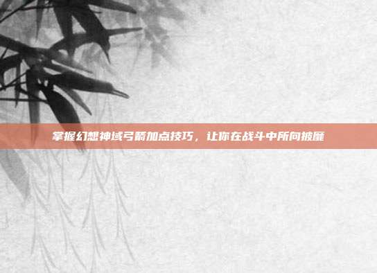 掌握幻想神域弓箭加点技巧,让你在战斗中所向披靡